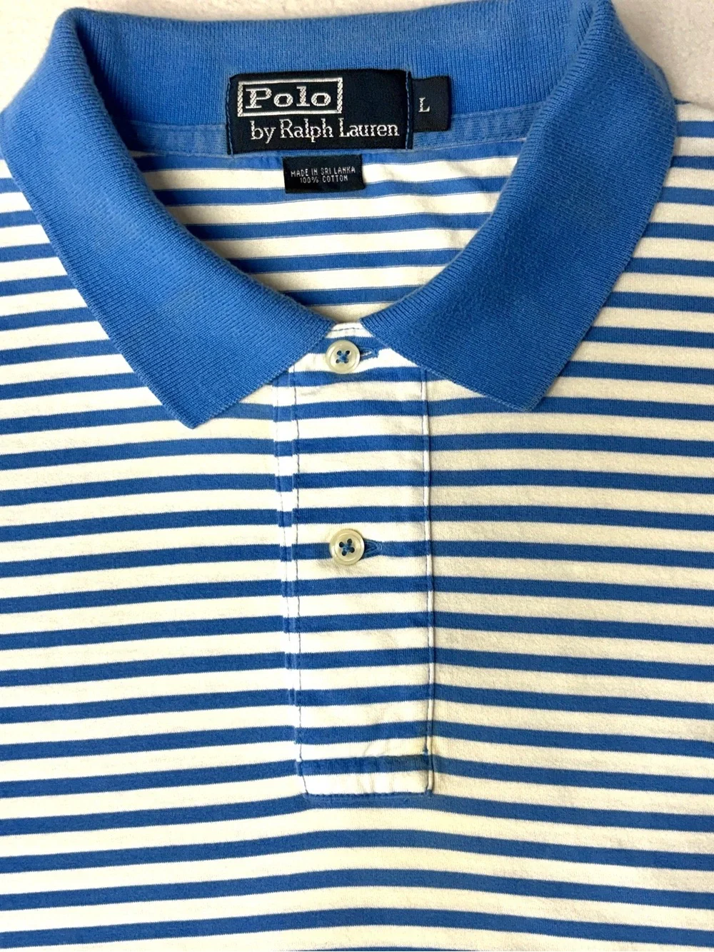 Polo Ralph Lauren Polo Shirt Men’s L Blue White Stripe Classic Cotton